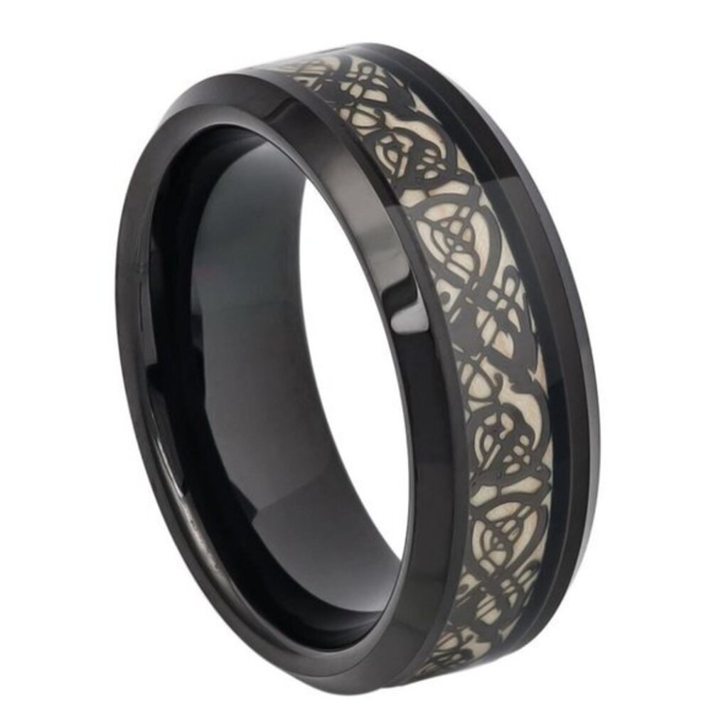Black IP Plated Celtic Tungsten Ring Wedding Band